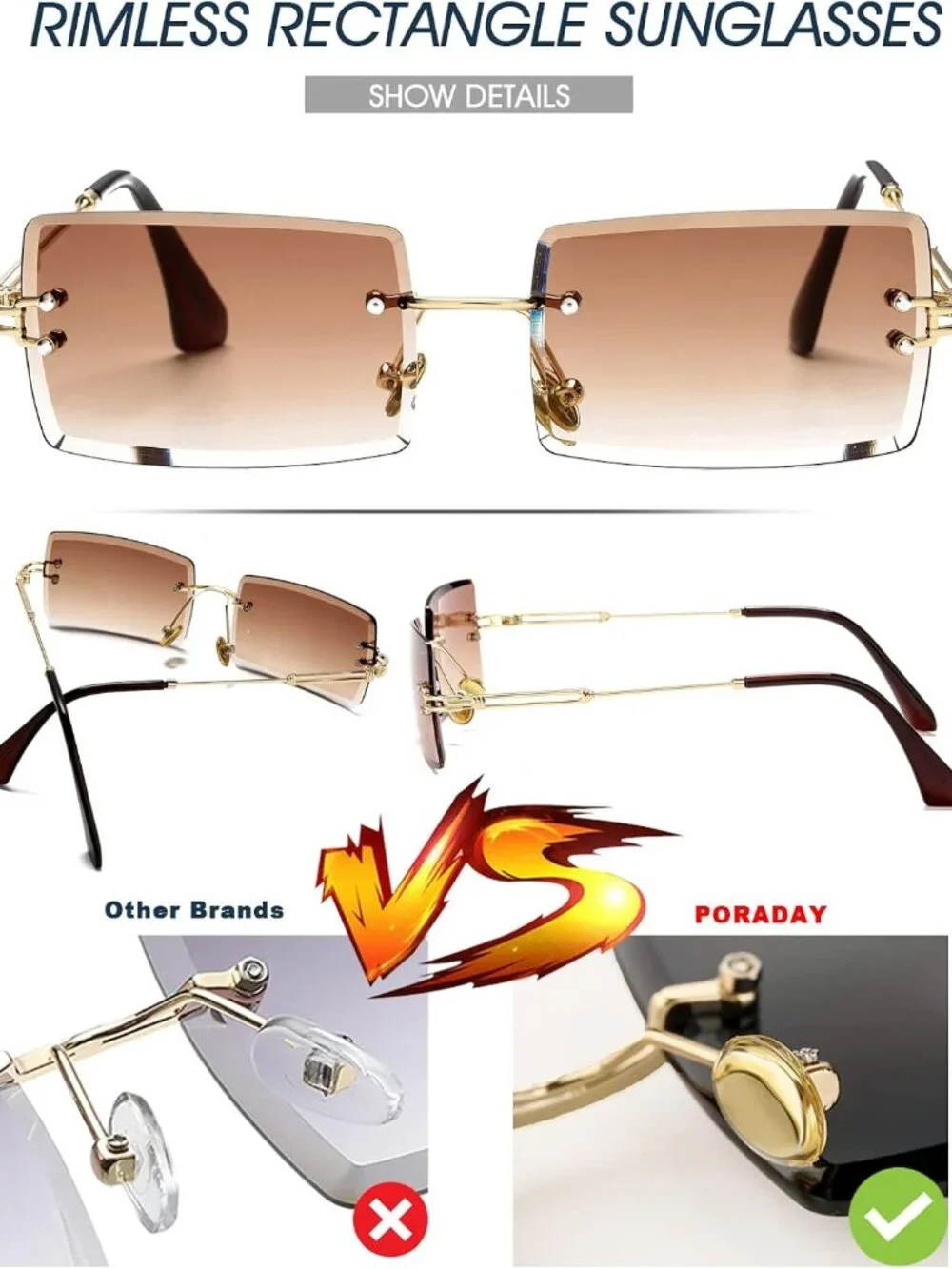 HD UV400 Rimless Rectangle Sunglasses - Stylish Protection for Fashion Lovers